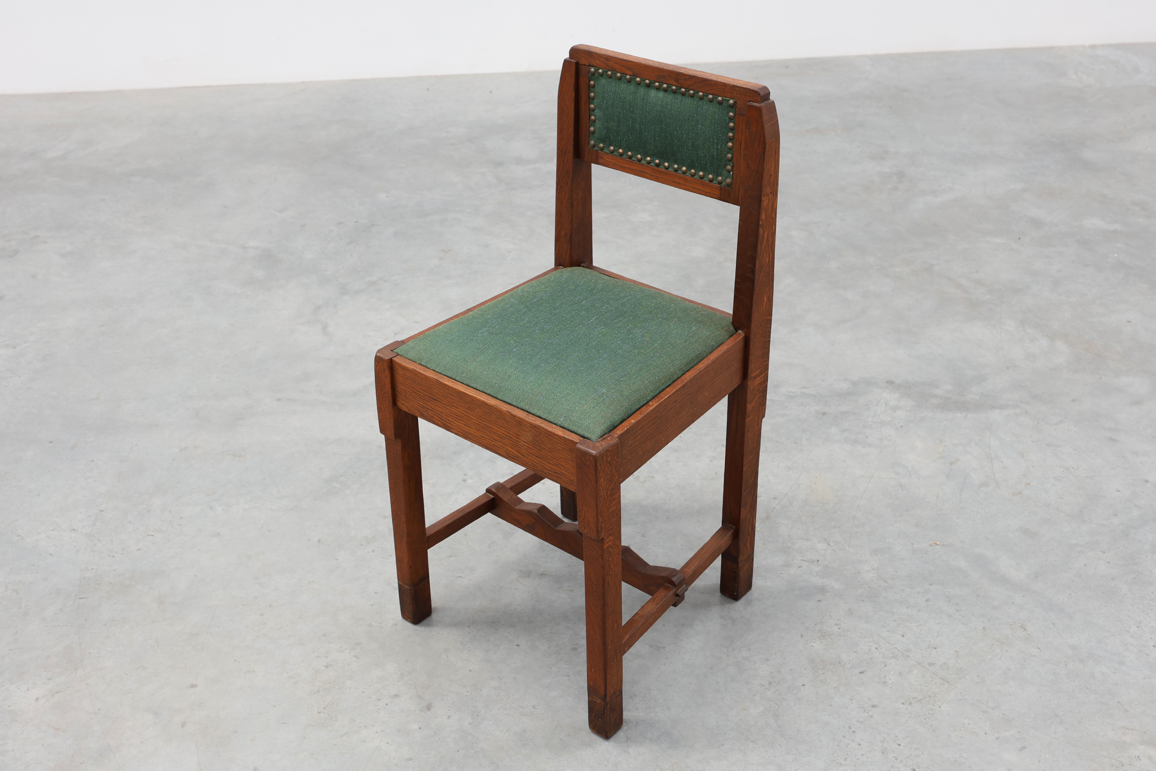 Belgian Art Deco oak side chair with  green upholstery, modernist 1920sthumbnail